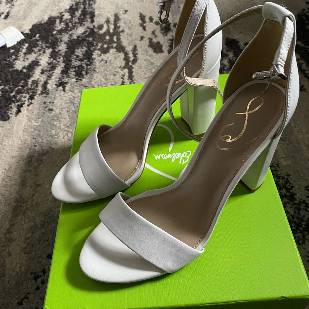 Sam Edelman White Ankle-Strap Block Heel Sandals